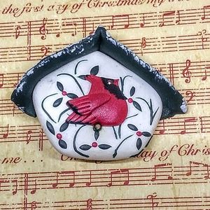 COPY - Handmade Polymer Clay Cardinal Birdhouse Brooch